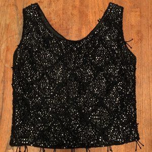 Beaded Glam Crop Top - Size S - Black